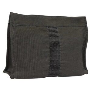 HERMES Her Line Clutch Bag Canvas Gray Auth 118940